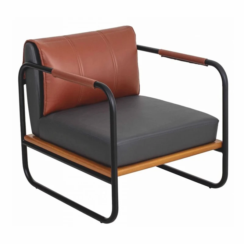 Casa Padrino Luxus Kunstleder Sessel Grau / Braun / Naturfarben / Schwarz - Luxus Möbel