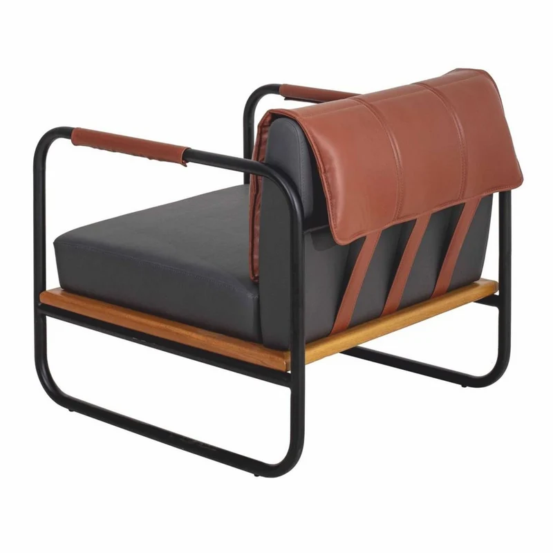 Casa Padrino Luxus Kunstleder Sessel Grau / Braun / Naturfarben / Schwarz - Luxus Möbel