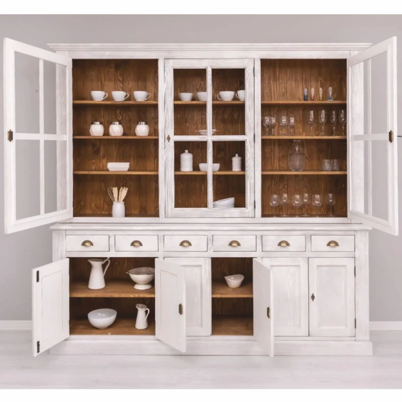 Casa Padrino Landhausstil Esszimmer Schrank Hellgrau / Braun 245 cm - Esszimmer Möbel