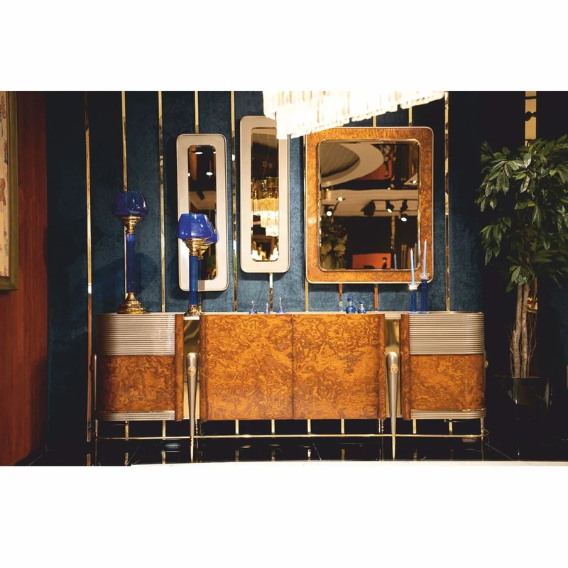 Casa Padrino Luxus Sideboard mit 4 Türen Braun / Grau / Gold 251,5 cm - Luxus Möbel