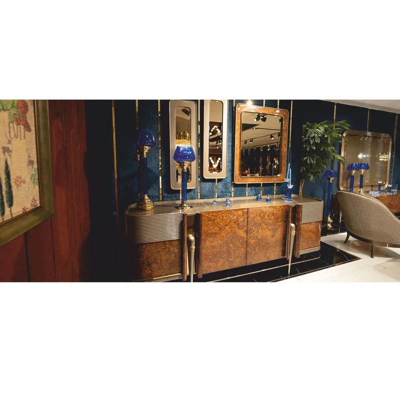 Casa Padrino Luxus Sideboard mit 4 Türen Braun / Grau / Gold 251,5 cm - Luxus Möbel