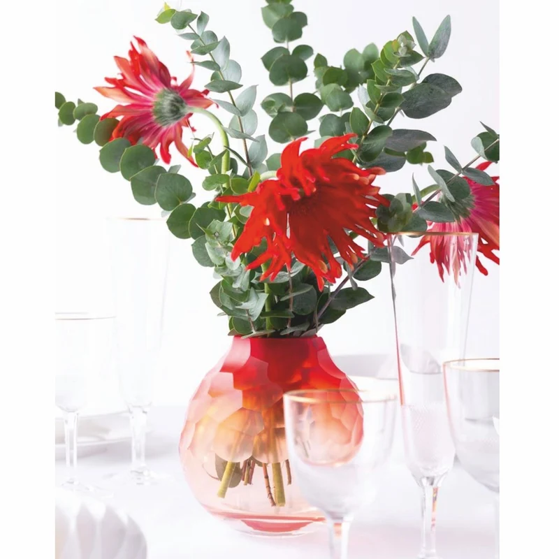 Casa Padrino Luxus Kristallglas Vase Korallenrot Ø 15 x H. 15 cm - Mundgeblasen & Handgeschliffen