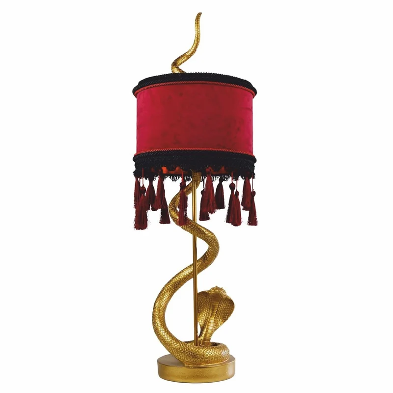 Casa Padrino Luxus Tischleuchte Schlange Gold / Bordeauxrot / Schwarz H. 80 cm - Luxus Leuchten