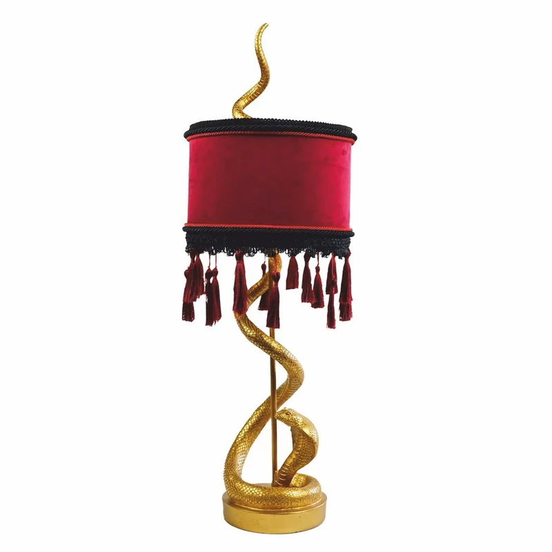 Casa Padrino Luxus Tischleuchte Schlange Gold / Bordeauxrot / Schwarz H. 80 cm - Luxus Leuchten