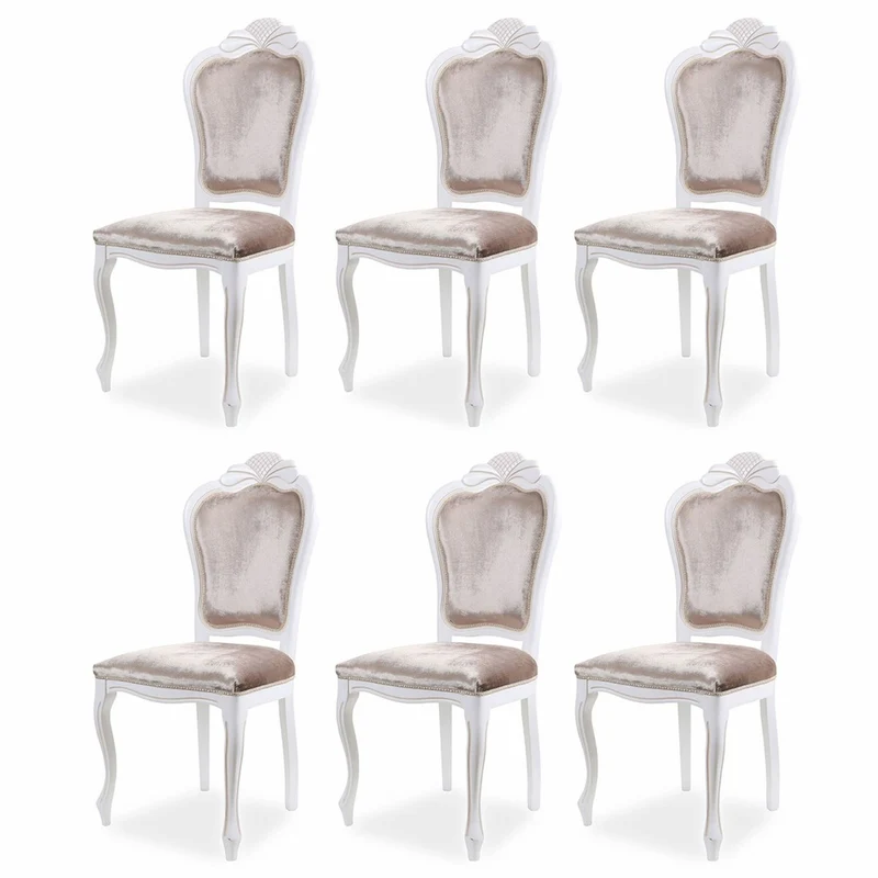 Casa Padrino Luxus Barock Samt Esszimmer Stuhl 6er Set Grau / Weiß - Barock Möbel