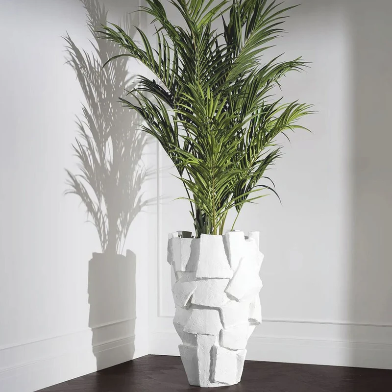 Casa Padrino Luxus Fiberglas Blumentopf Matt Weiß H. 106,5 cm - Luxus Qualität