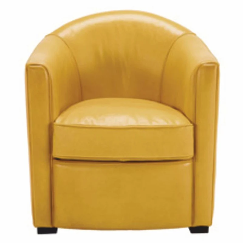 Casa Padrino Luxus Echtleder Wohnzimmer Sessel Gelb / Schwarz - Leder Möbel