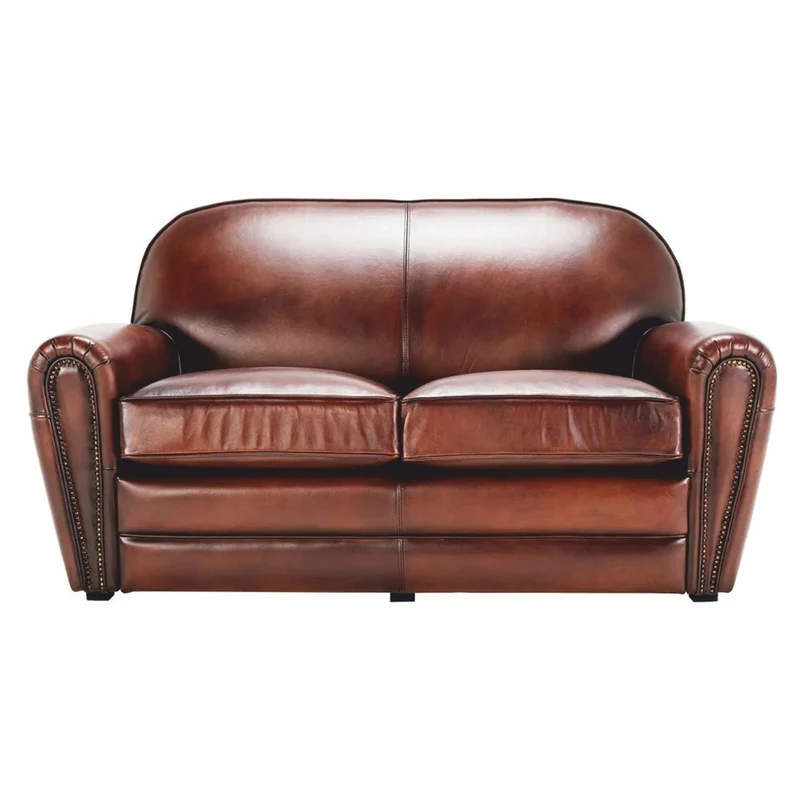 Casa Padrino Luxus Leder Sofa Braun / Schwarz 150 cm - Echtleder Möbel