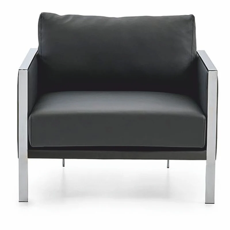 Casa Padrino Luxus Leder Sessel Grau / Silber - Echtleder Hotel & Büro Möbel