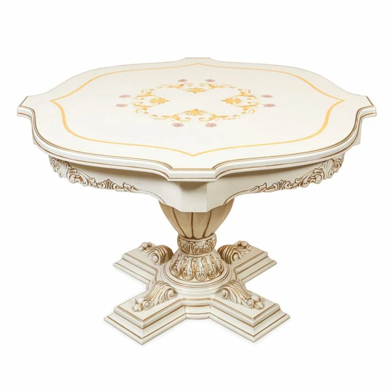 Casa Padrino Luxus Barock Esstisch Weiß / Braun Ø 120 cm - Barock Esszimmer Möbel