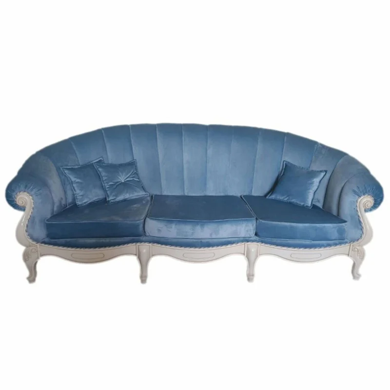 Casa Padrino Luxus Barock Samt Sofa Hellblau / Grau 240 cm - Barockstil Wohnzimmer Möbel