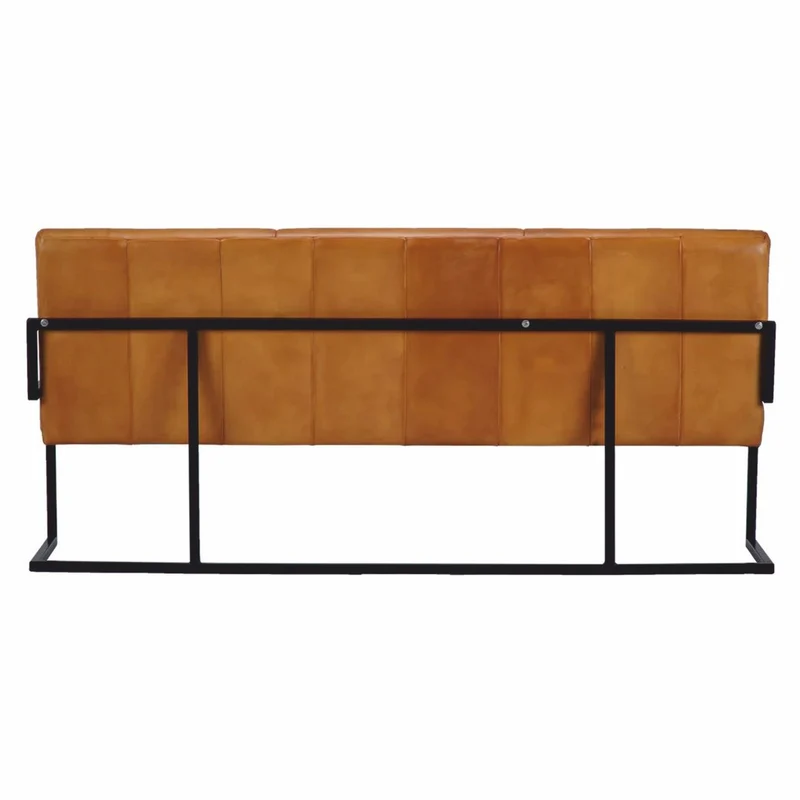 Casa Padrino Luxus Echtleder Sitzbank Hellbraun / Schwarz 200 cm - Echtleder Möbel