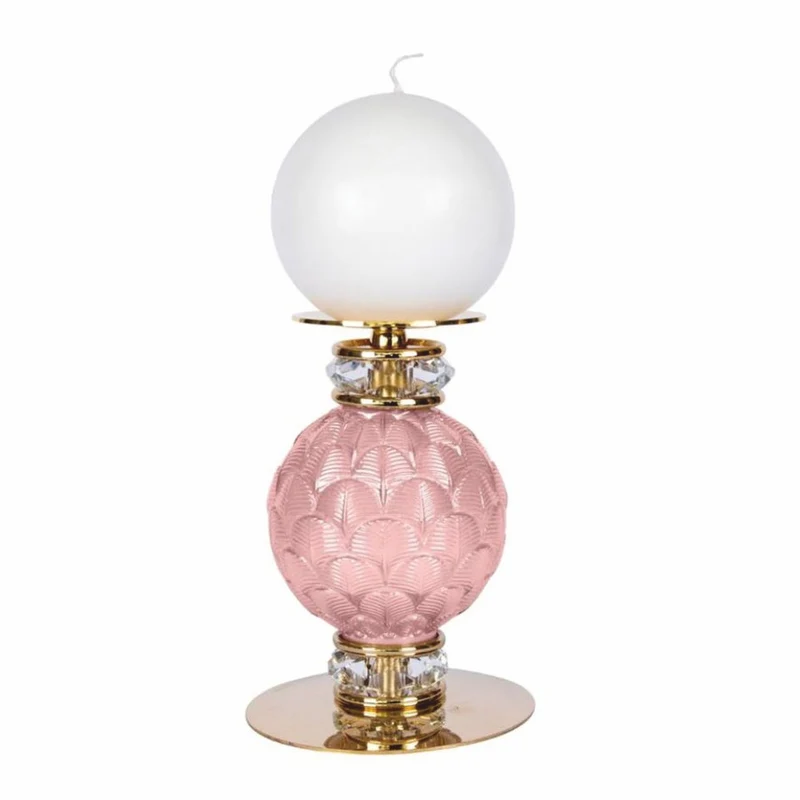 Casa Padrino Luxus Porzellan Kristall Kerzenhalter Rosa / Gold H. 12 cm - Made in Italy
