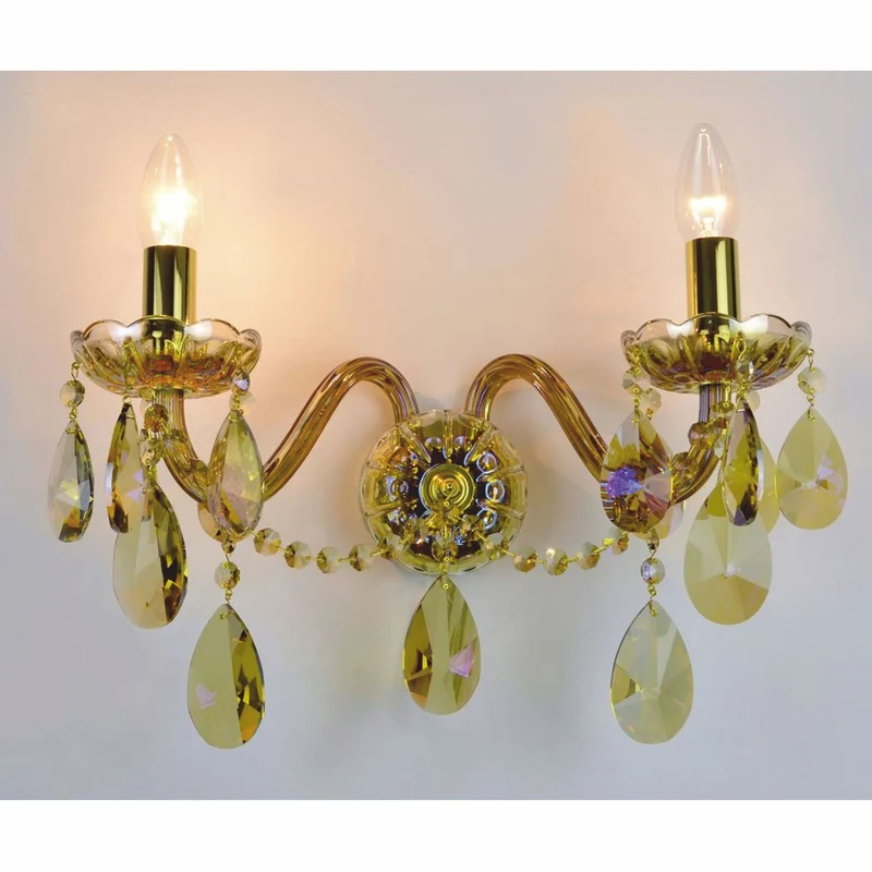 Casa Padrino Luxus Barock Kristall Doppel Wandleuchte Gold 38 x 20 x H. 25 cm - Barock Leuchten