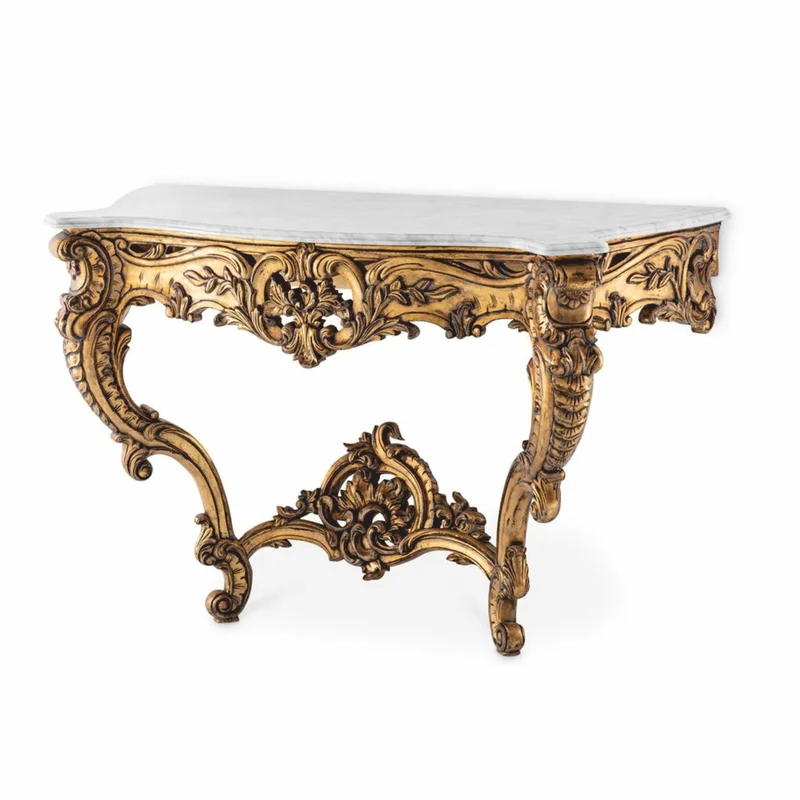 Casa Padrino Luxus Barock Mahagoni Konsole mit Marmorplatte Antik Gold / Weiß 125 cm