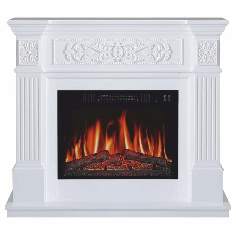 Casa Padrino Barock LED Elektrokamin Weiß 106,6 x 37 x H. 92,5 cm - Barock Möbel
