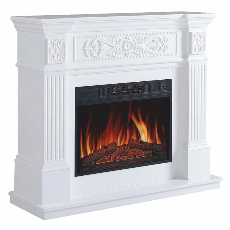 Casa Padrino Barock LED Elektrokamin Weiß 106,6 x 37 x H. 92,5 cm - Barock Möbel