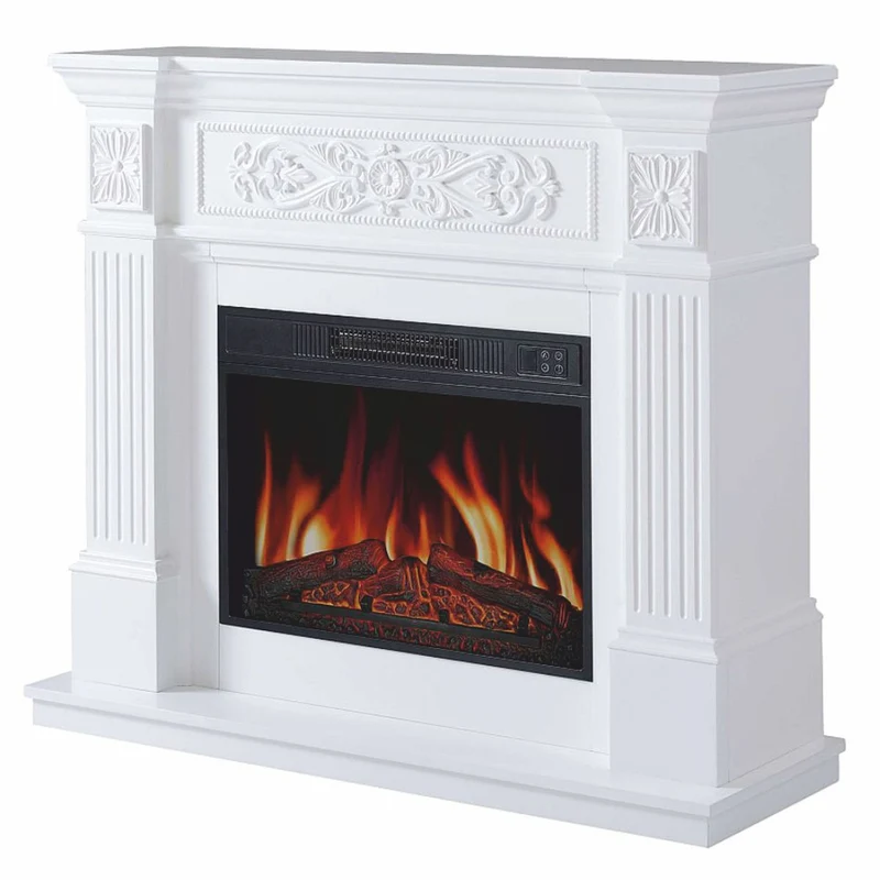 Casa Padrino Barock LED Elektrokamin Weiß 106,6 x 37 x H. 92,5 cm - Barock Möbel