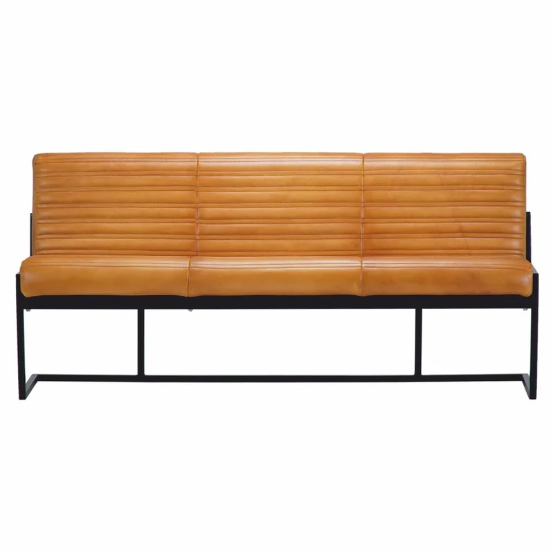 Casa Padrino Luxus Echtleder Sitzbank Hellbraun / Schwarz 180 cm - Echtleder Möbel