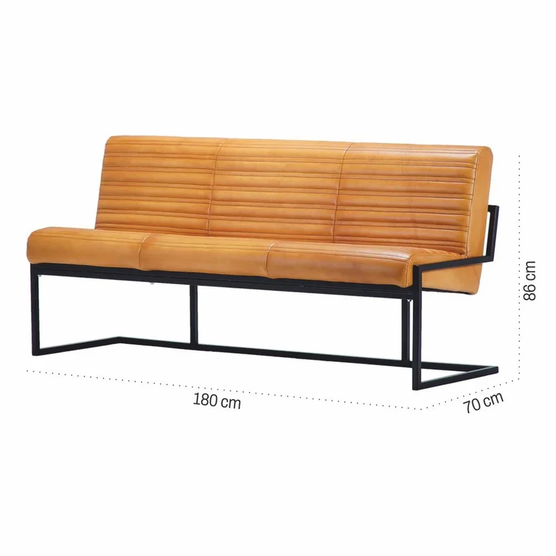 Casa Padrino Luxus Echtleder Sitzbank Hellbraun / Schwarz 180 cm - Echtleder Möbel