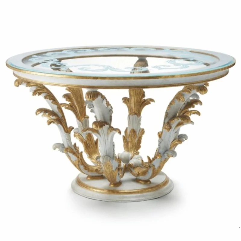 Casa Padrino Luxus Barock Esstisch mit Glasplatte Weiß / Gold Ø 140 cm - Made in Italy