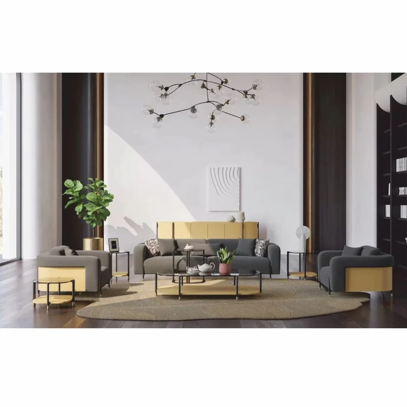 Casa Padrino Luxus Couchtisch Naturfarben / Grau / Messing 155 cm - Wohnzimmer & Hotel Möbel
