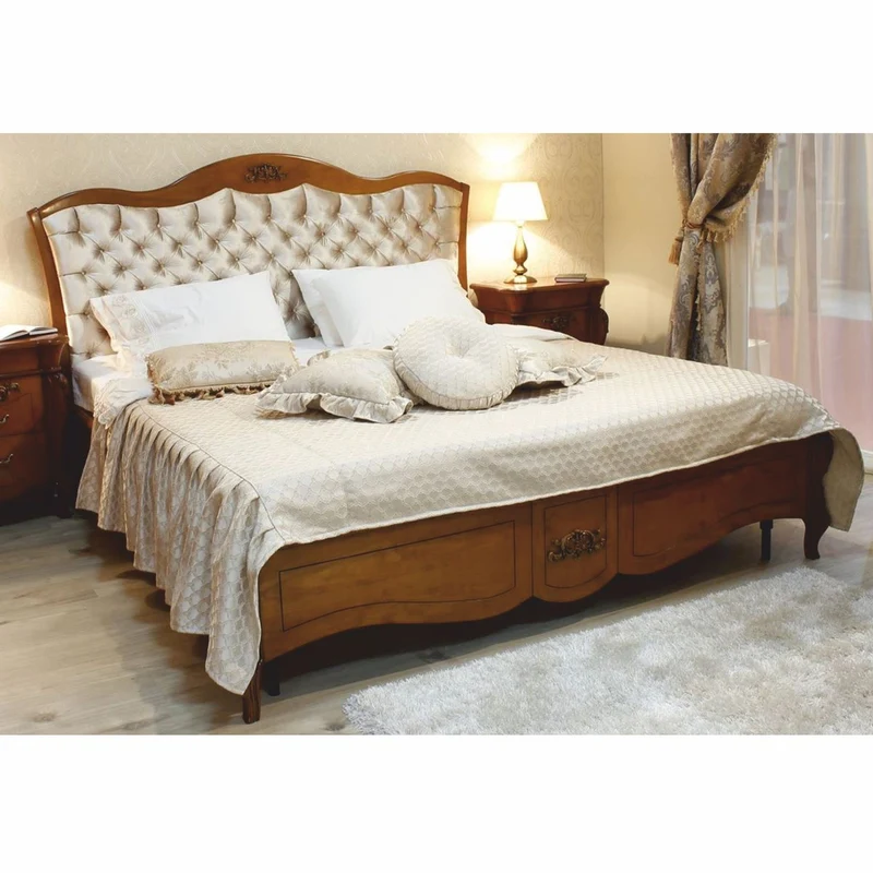 Casa Padrino Luxus Barock Massivholz Doppelbett Braun / Gold - Barock Schlafzimmer Möbel