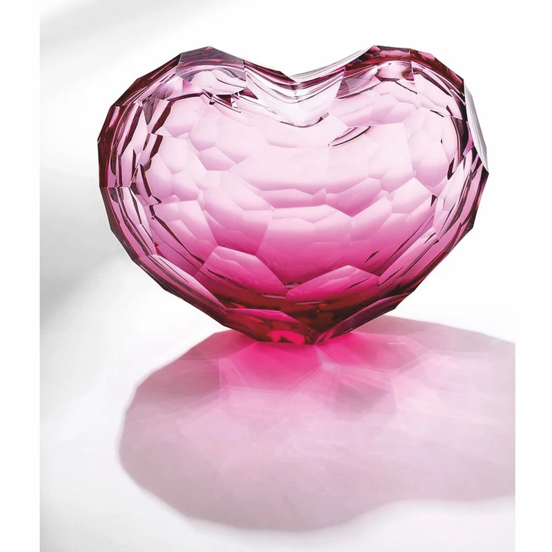 Casa Padrino Luxus Kristallglas Deko Herz Pink 13,5 x 10 x H. 10 cm - Mundgeblasen & Handgeschliffen