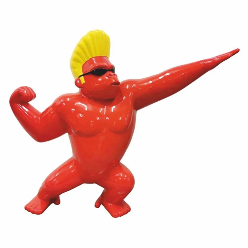 Casa Padrino Deko Skulptur Gorilla Affe Rot / Gelb / Schwarz 139 x H. 120 cm