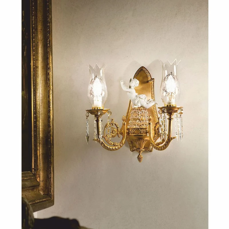 Casa Padrino Luxus Barock Kristall Doppel Wandleuchte Bronze / Weiß 40 cm - Made in Italy