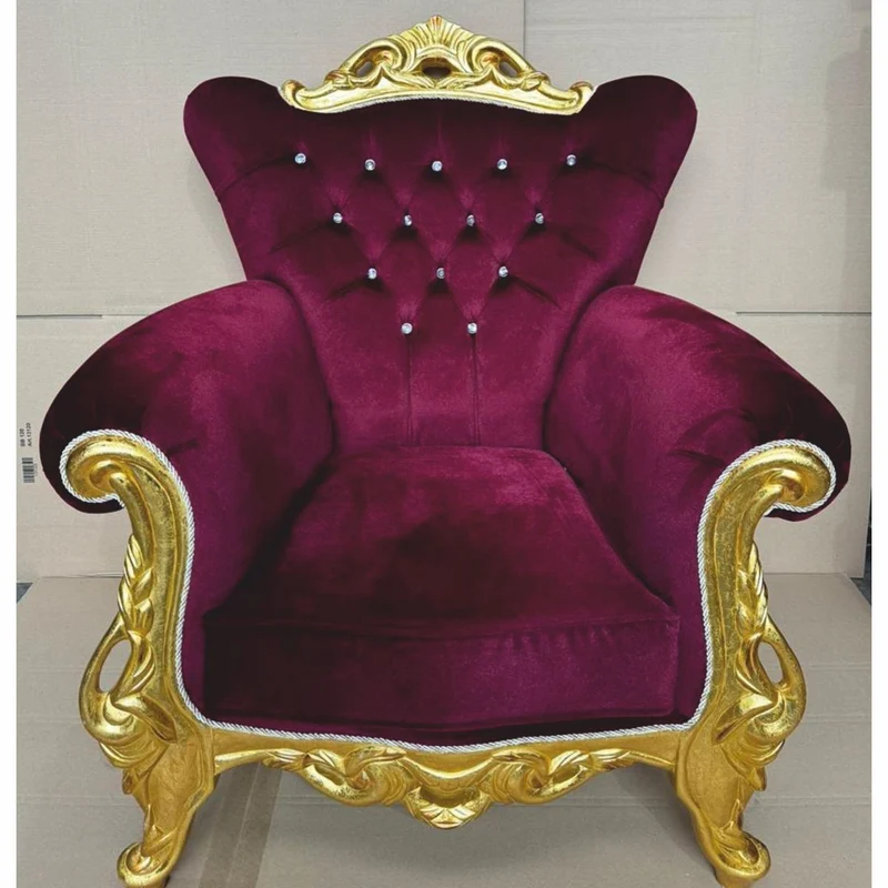 Casa Padrino Luxus Barock Sessel mit Glitzersteinen Bordeauxrot / Gold - Barockstil Möbel