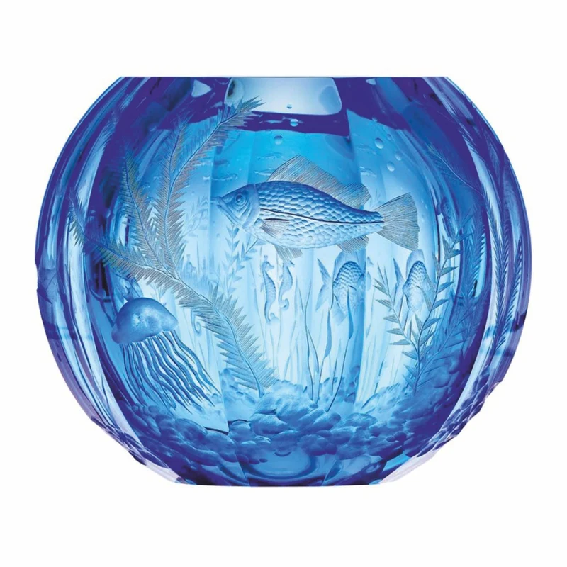 Casa Padrino Luxus Kristallglas Vase Blau Ø 20 x H. 20 cm - Mundgeblasen & Handgeschliffen