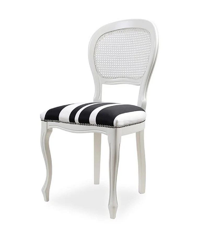 Casa Padrino Luxus Barock Esszimmer Stuhl Weiß / Schwarz H. 97 cm