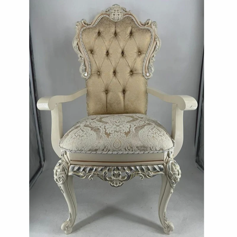 Casa Padrino Luxus Barock Esszimmer Stuhl mit Armlehnen Gold / Creme / Weiß / Silber - Barock Möbel