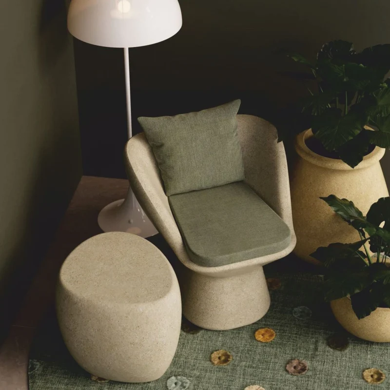 Casa Padrino Luxus Sessel Creme / Grün - Wetterfester Beton Sessel