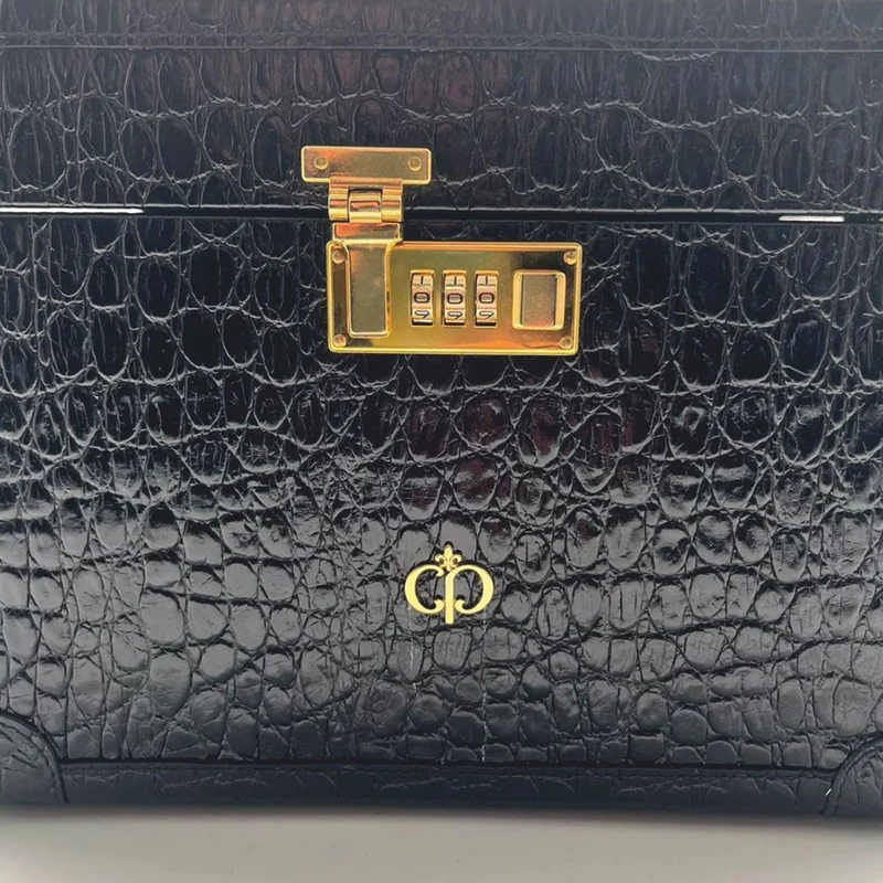 Casa Padrino Luxus Echtleder Schminkkoffer Schwarz / Gold 28 x 16 x H. 16 cm