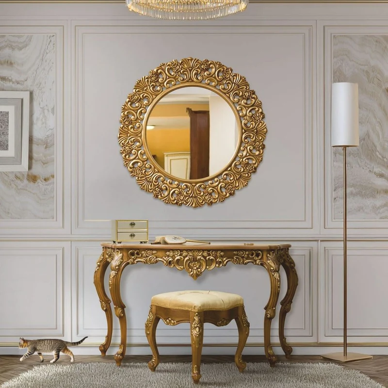 Casa Padrino Luxus Barock Konsole mit Wandspiegel und Hocker Braun / Gold - Barock Möbel
