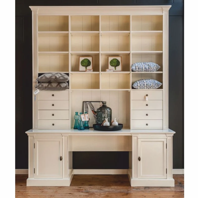 Casa Padrino Landhausstil Schreibtisch mit Bücherschrank Creme 210 x 60 x H. 240 cm - Büro Möbel