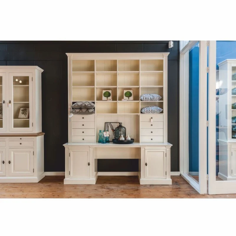 Casa Padrino Landhausstil Schreibtisch mit Bücherschrank Creme 210 x 60 x H. 240 cm - Büro Möbel