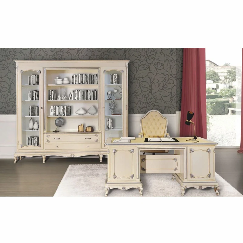 Casa Padrino Luxus Barock Bücherschrank Creme / Silber 250 cm - Made in Italy