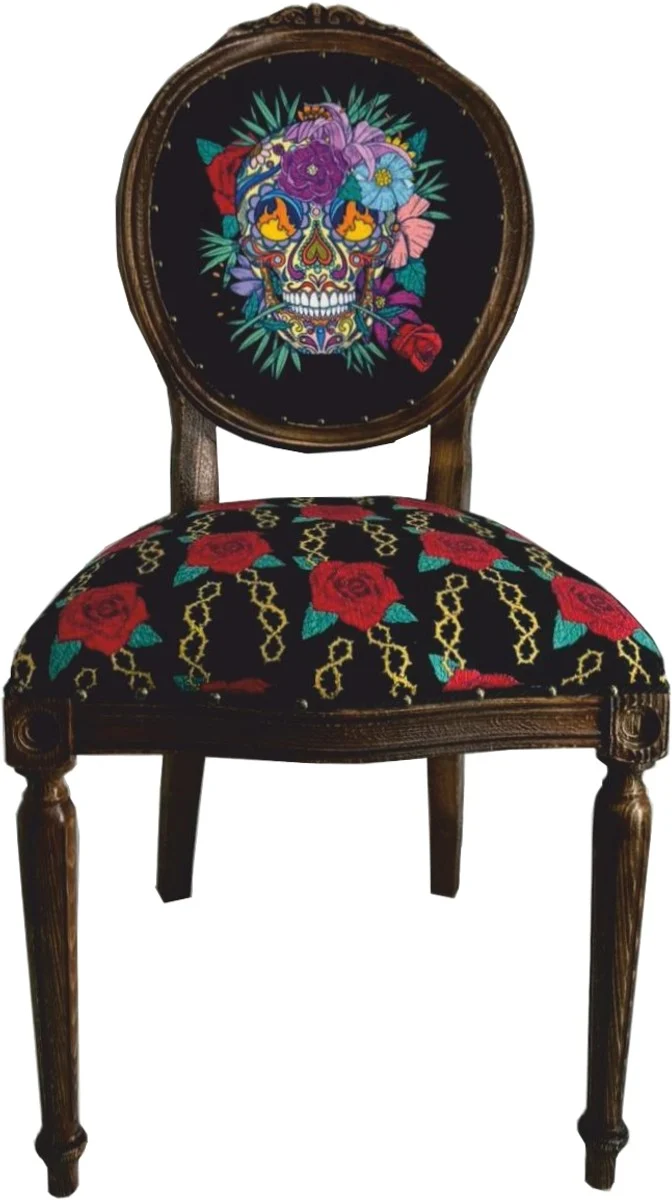 Frida Kahlo by Casa Padrino Luxus Barock Esszimmer Stuhl Schwarz / Bunt / Dunkelbraun