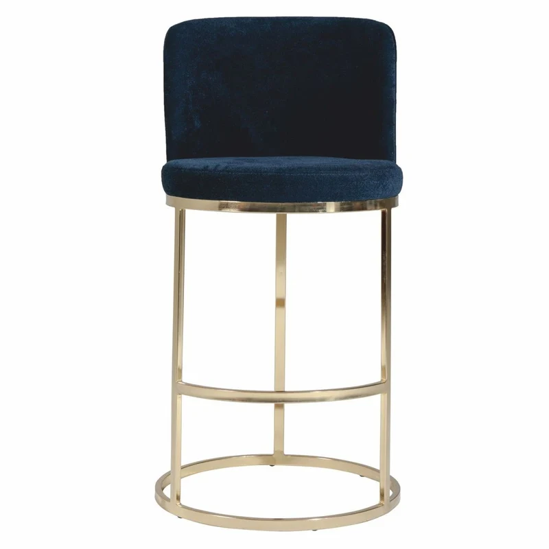 Casa Padrino Luxus Barstuhl 6er Set Dunkelblau / Gold H. 110 cm - Bar Möbel