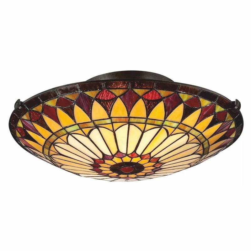 Casa Padrino Luxus Tiffany Deckenleuchte Gelb / Rot / Vintage Bronze Ø 42 cm