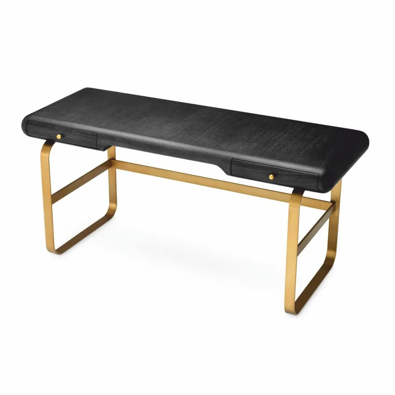 Casa Padrino Luxus Schreibtisch mit 2 Schubladen Schwarzgrau / Messing 165 cm - Büro Möbel