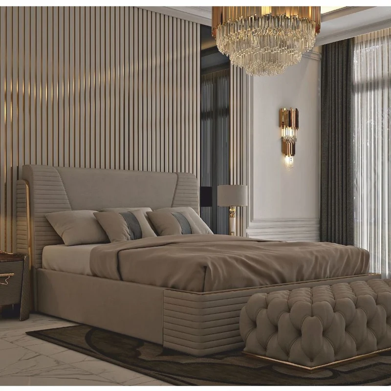 Casa Padrino Luxus Doppelbett Grau / Gold - Hotel & Schlafzimmer Interior