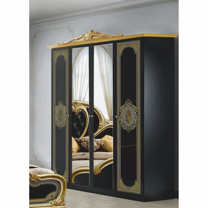 Casa Padrino Luxus Barock Schlafzimmer Schrank Schwarz / Gold 177 cm - Barock Schlafzimmer Möbel
