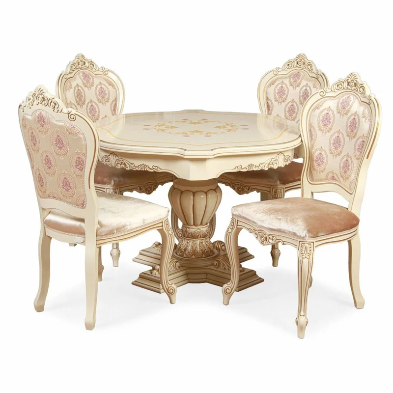 Casa Padrino Luxus Barock Esstisch Creme / Braun Ø 120 cm - Barock Möbel