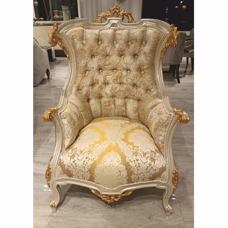 Casa Padrino Luxus Barock Wohnzimmer Sessel Gold / Weiß / Grau / Gold H. 119 cm - Barock Möbel