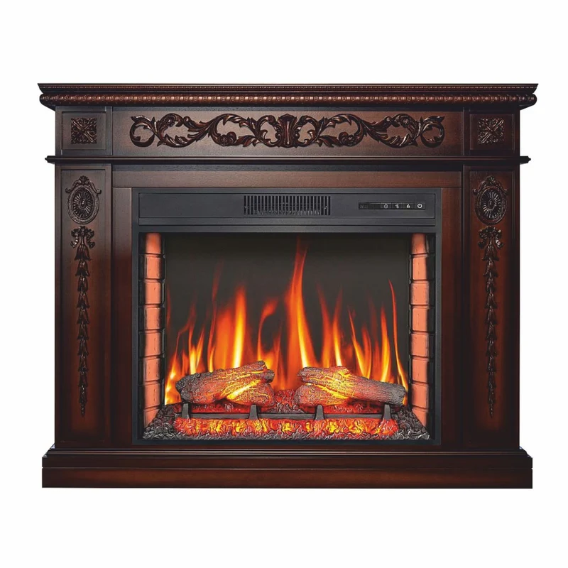 Casa Padrino Barock LED Elektrokamin Dunkelbraun 113 x 31 x H. 92,2 cm - Barock Möbel
