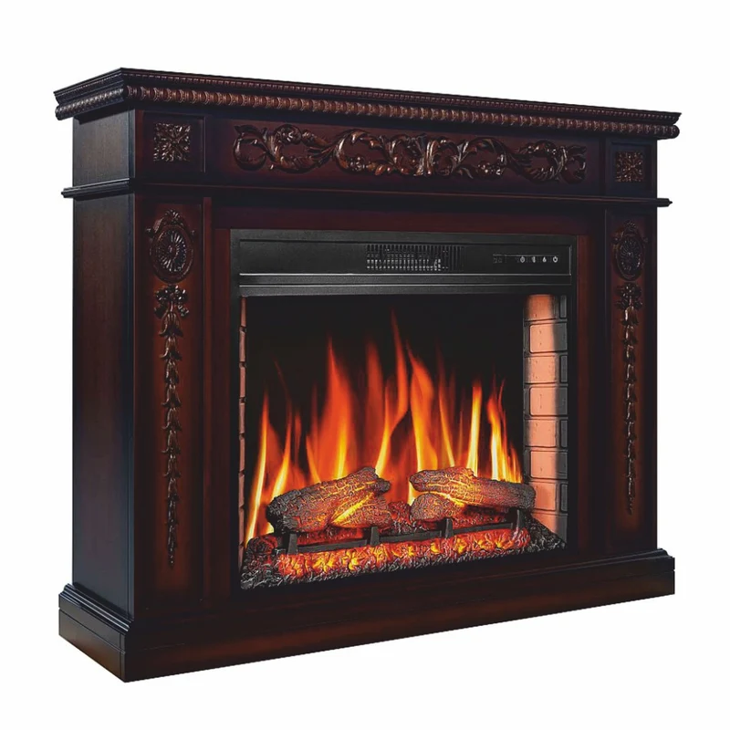 Casa Padrino Barock LED Elektrokamin Dunkelbraun 113 x 31 x H. 92,2 cm - Barock Möbel
